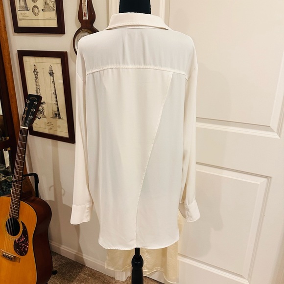 RACHEL Rachel Roy Cream Faux. Button Down Blouse with Open Vented Back - Picture 4 of 7